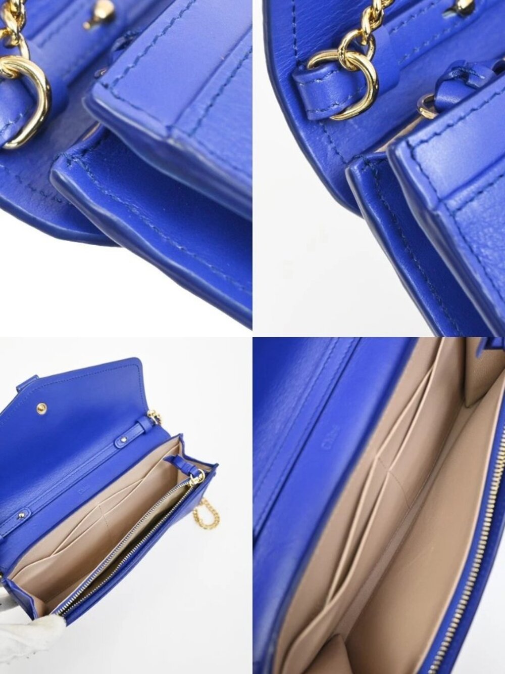 CHLOE Logo Aby Chain Shoulder Bifold Long Wallet Leather Blue GHW Spain 64MA495 - Picture 13 of 16